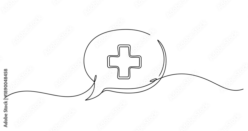 Obraz premium Minimalist line art of speech bubble with medical cross symbol. No editable stroke