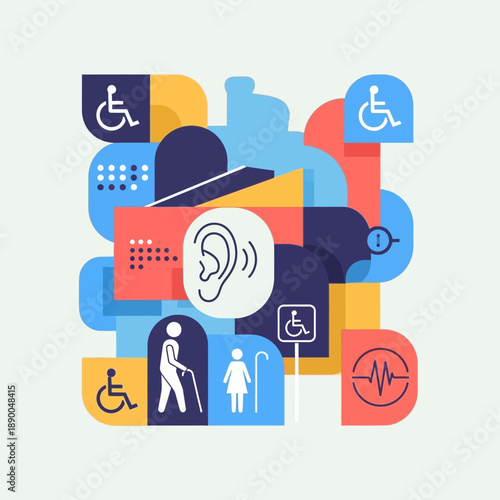Accessibility symbols for disabilities and hearing.
