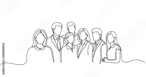 Illustration of a diverse group of caucasian adults in business attire. No editable stroke