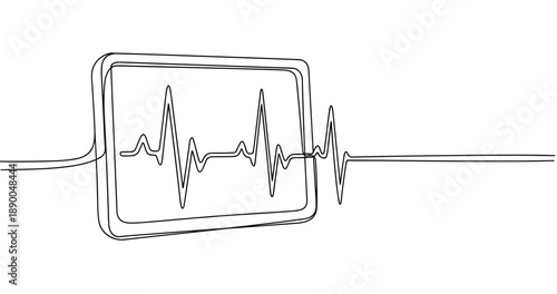 Continuous line heartbeat on monitor display with heart rate graph. No editable stroke
