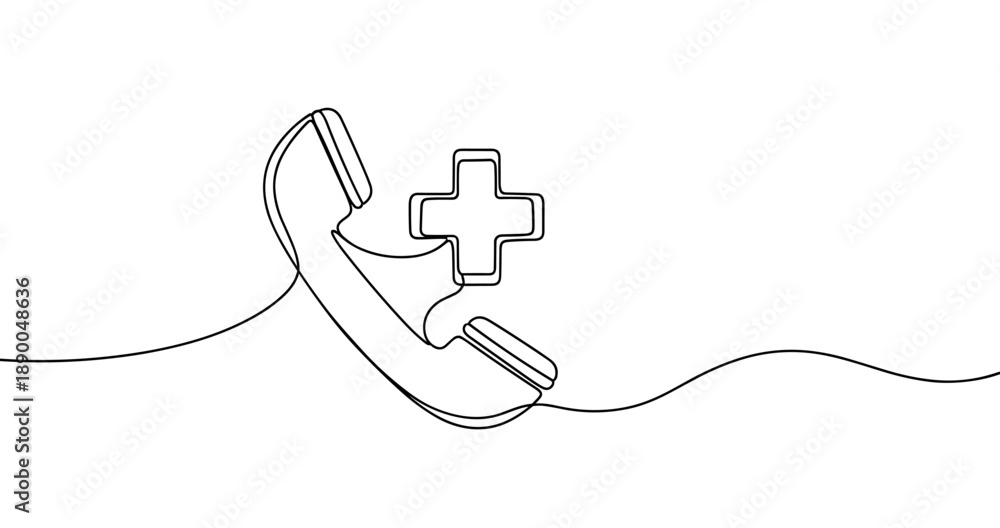 Obraz premium Continuous line art of telephone with medical cross symbol. No editable stroke