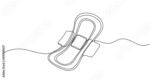 Minimalist line art of sanitary pad on white background. No editable stroke