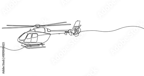 Continuous one-line drawing of a helicopter in motion on white background. No editable stroke
