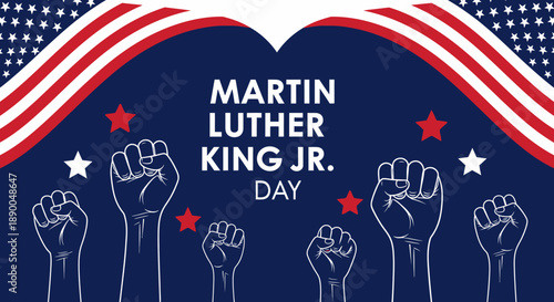 Martin Luther King Jr. Day celebration with fists and American flag motif