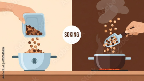 Soaking beans in water before cooking illustration