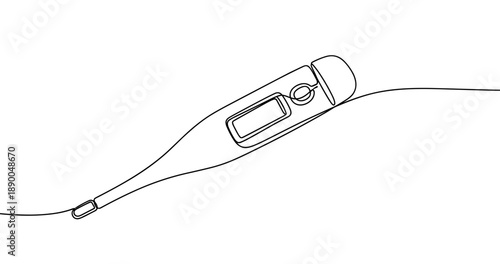 Digital thermometer line art illustration for healthcare and medical use. No editable stroke