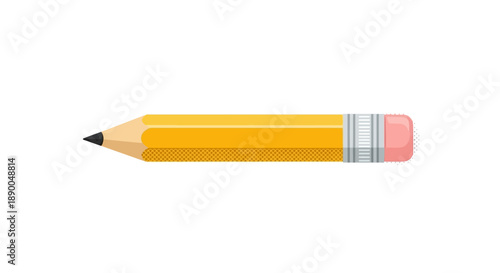 Yellow Pencil with Pink Eraser on White Background, Simple Vector Illustration