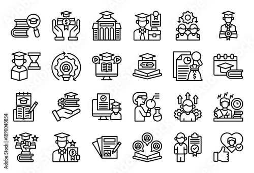 Academic Research Icon Collection Set. Clean Outline Icon Vector Illustration.