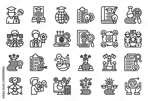 Scientific Research Icon Collection Set. Clean Outline Icon Vector Illustration.