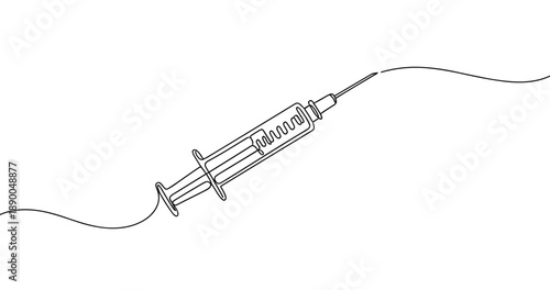 Line art syringe injection medical tool on white background. No editable stroke