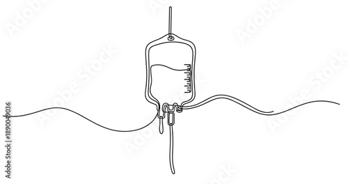Minimalist line art of medical iv drip bag for healthcare concept. No editable stroke