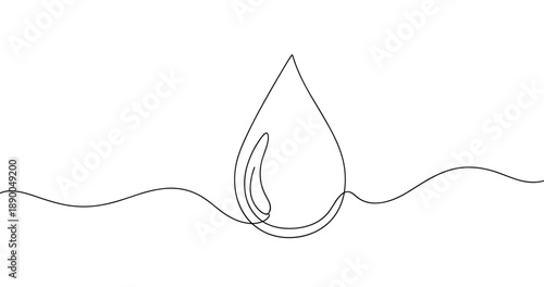 Minimalist continuous line art of water drop symbolizing purity and simplicity. No editable stroke