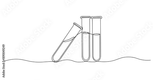 Minimalist line art of test tubes with liquid in white background. No editable stroke