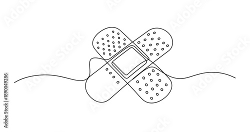 Minimalist black and white illustration of bandages on white background. No editable stroke
