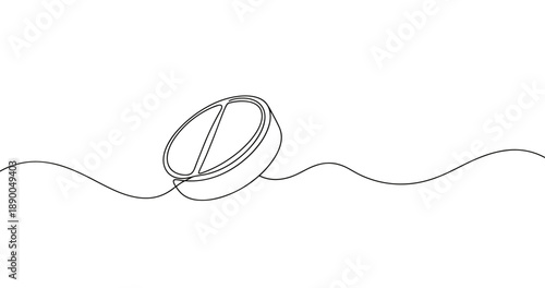 Minimalist black and white drawing of a hockey puck with curved line. No editable stroke