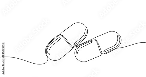 Continuous line drawing of capsules with outlined design on white background. No editable stroke