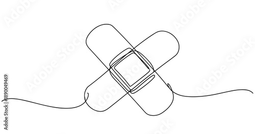 Continuous line art of crossed bandages symbolizing healing and care. No editable stroke