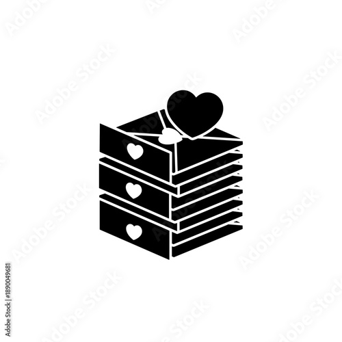 Stack of Drawers with Heart Shaped Handle.