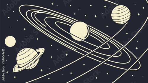 Golden planets and rings in a deep space scene with stars showcasing a celestial body system