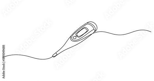 Digital thermometer line drawing on white background. No editable stroke