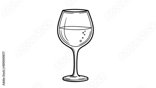 Elegant line art sketch of a tall wine glass filled with liquid and small rising bubbles against a clean white background.