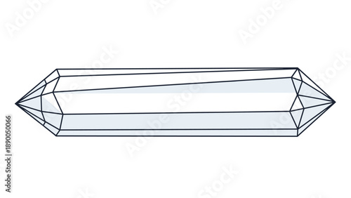 Detailed line art illustration of a long hexagonal crystal prism with facets isolated on a white background for mystical themes.