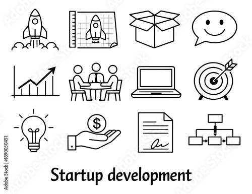 Line art business startup icon set featuring essentials for new ventures for entrepreneurship