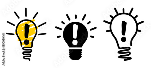 exclamation mark - idea of a shining light bulb. orange, black background. Vector illustration. 