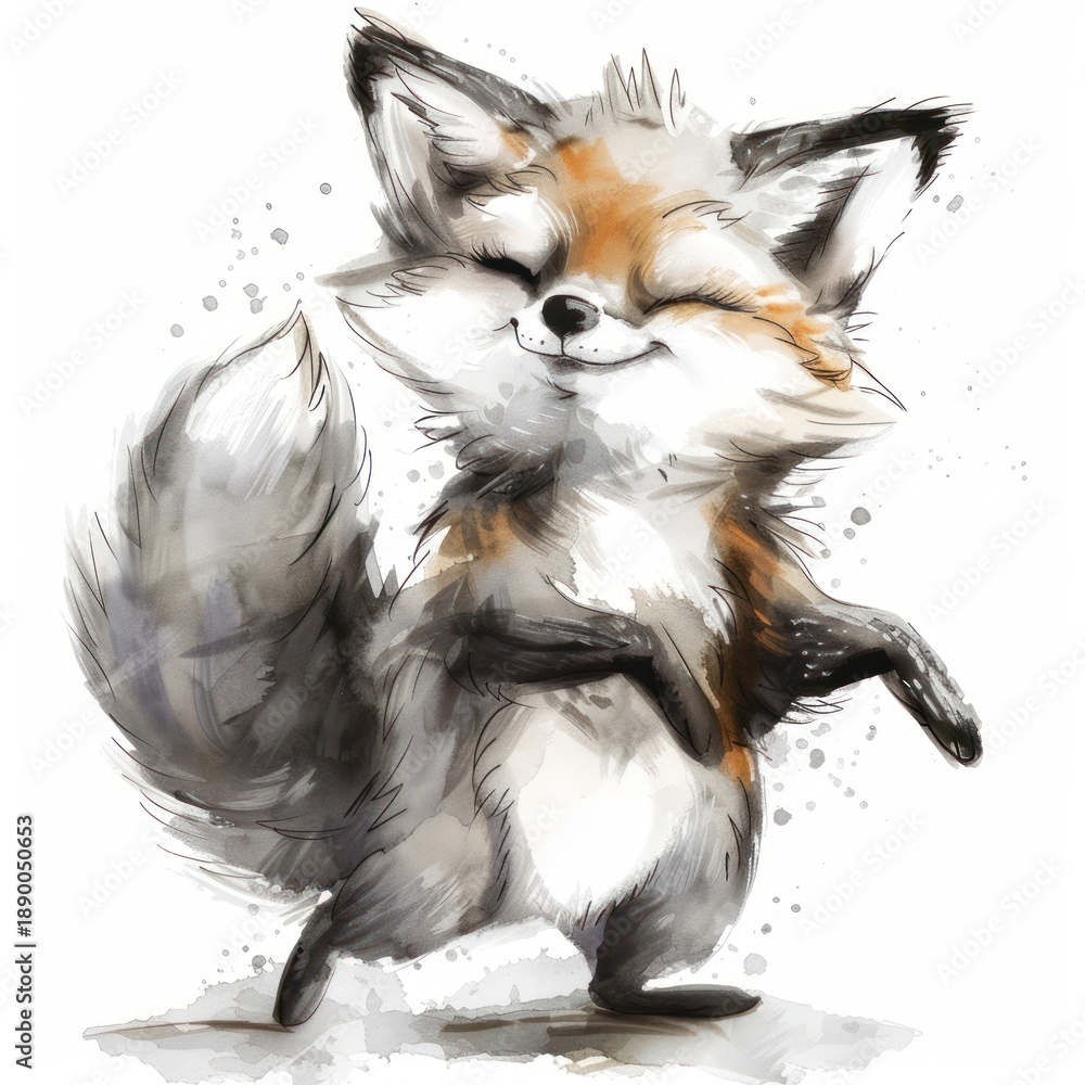 Fototapeta premium Happy smiling dancing fox dark grey wildlife animal mammal.