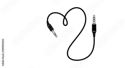 Black headphone jack cable forming a heart shape isolated silhouette
