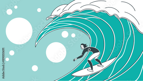 Surfer riding massive wave with skill and precision in ocean