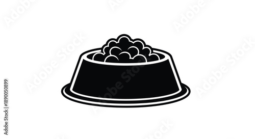 A black silhouette of a pet food bowl filled with kibble silhouette