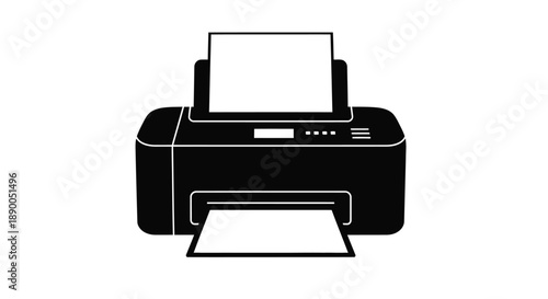 Black printer with paper output a simple graphic silhouette
