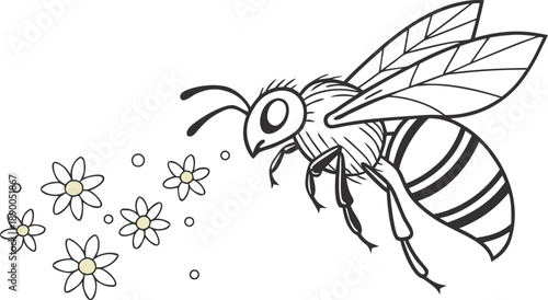 A busy bee flies towards colorful flowers, capturing the beauty of nature and freedom