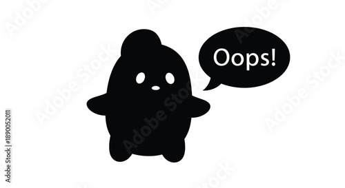 Cute ghost character with a speech bubble saying oops silhouette