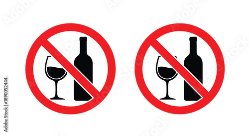 Prohibition signs depicting bottles and glasses a striking silhouette