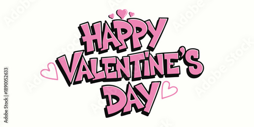 Pink Bubble Style Happy Valentine's Day Text - Playful Urban Love Lettering