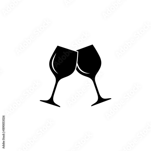 Two Wine Glasses Clinking Together Silhouette.
