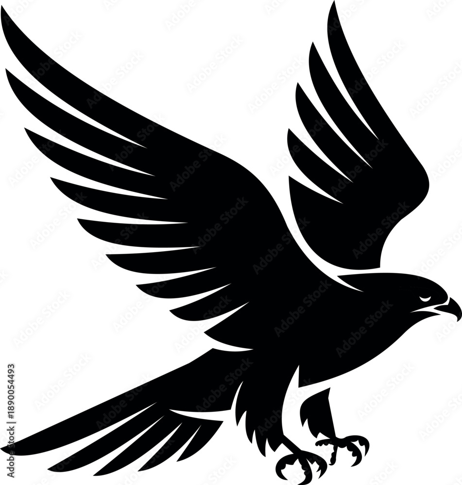 Fototapeta premium Flying Eagle Silhouette Vector, Powerful Bird of Prey Logo Icon