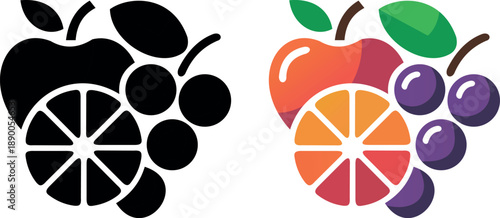 Mixed Fruits Icon Vector, Colourful Healthy Food Illustration