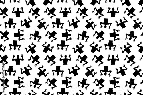 Seamless pattern, upper half of  man. Black silhouette with raised arms. For backgrounds, wallpapers, textiles, packaging, or websites.