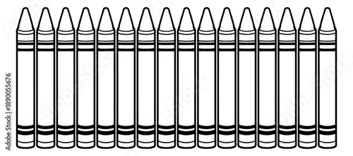 Line art crayons set featuring a row of uncolored drawing tools for education and art activities