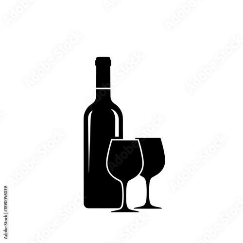 Wine Bottle and Glasses Silhouette 1.