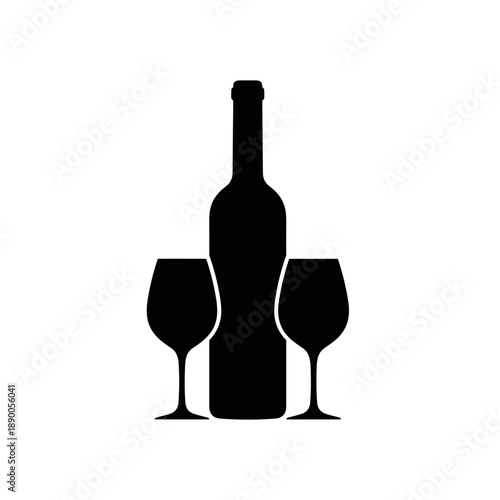 Wine Bottle and Glasses Silhouette.