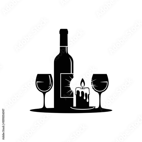 Wine Bottle and Glasses with Candle 1.