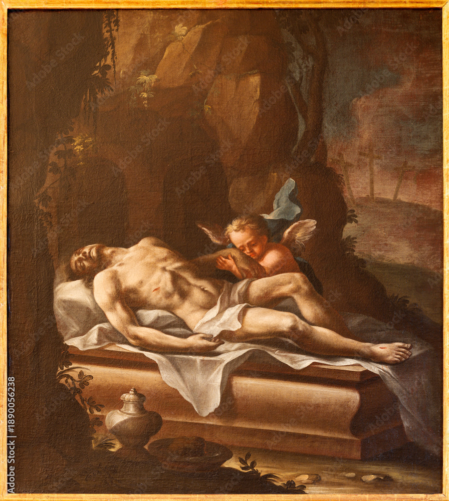Obraz premium Salzburg - The painting of Sorrow over death Jesus in the church Erzabtei St. Peter by unknown baroque artist from 18. cent.