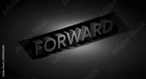 3D extruded word Forward on dark grey minimalist background, business progress and success concept