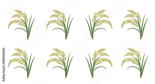 Repetitive pattern showing golden ears of rice stalks ready for harvest as a symbol of agricultural abundance and staple food.