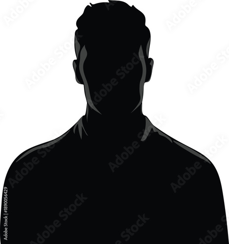 Man portrait silhouette, human face in shadow vector clip art, passport photo avatar