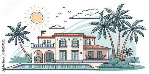 Luxury property showcase: Clean vector illustration of an elegant house, representing high-end real estate and exclusivity.